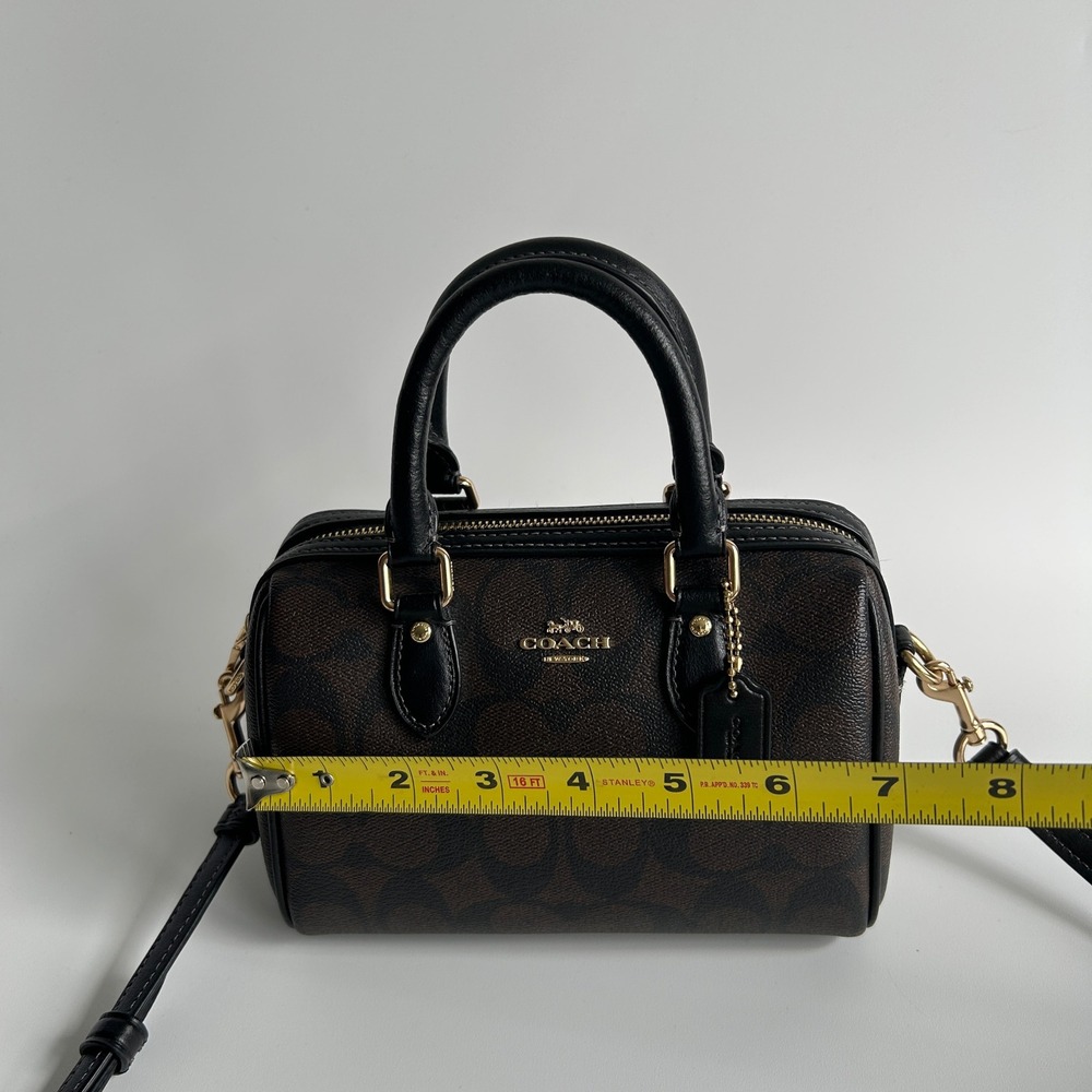 Coach Rowan Satchel Brown Black Signature Canvas Leather Bag Excellent - Picture 6 of 8